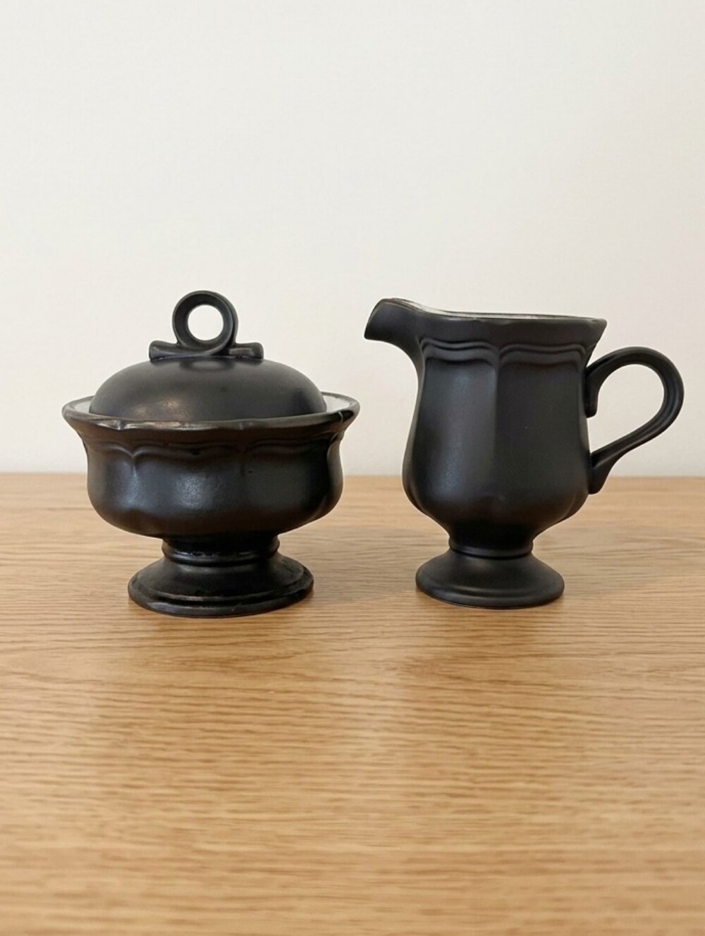 🖤 Vintage Mikasa “Peasantries” Brown‑Black Sugar Bowl & Creamer Set – Japan